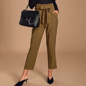Olive Green Paperbag Waist Pants